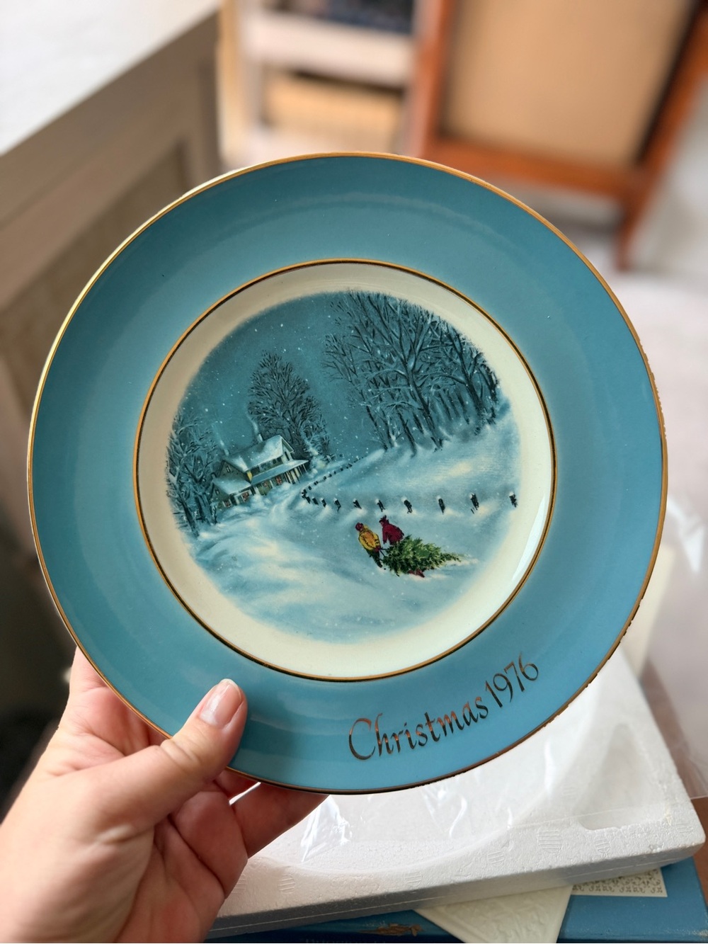 Avon Blue Decorative Christmas Plate Backing Vintage